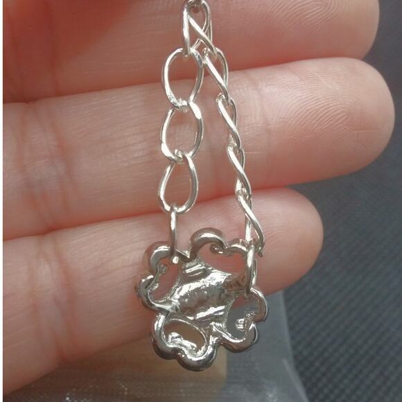 Chandelier Filigree Crystal Dangle Earrings AB Silver Tone Chain Maille Flower - Picture 5 of 12